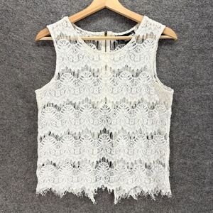 Inny Blouse Women L Large White Geometric Crochet Zipper Sleeveless Wide Strap